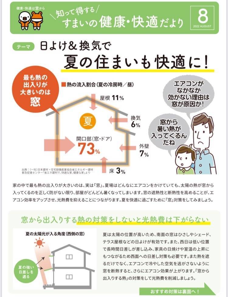 すまいの健康・快適だより8月号 原口建材店 熊本のブログ 写真1