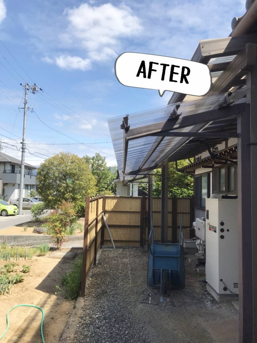 更埴トーヨー住器の波板が変色し割れてきているのと強風が吹くとバタつくので交換希望(長野市稲里町)の施工後の写真1