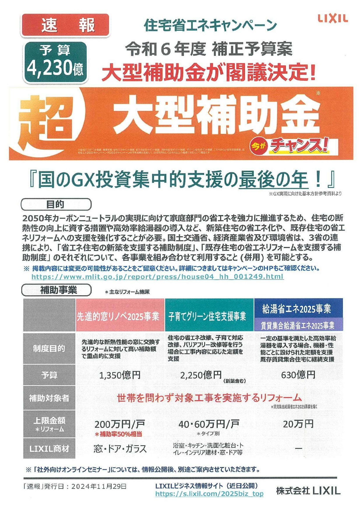 ★『2025年度』超大型補助金が閣議決定★お得に断熱リフォームできます♪ 日向トーヨー住器のブログ 写真1