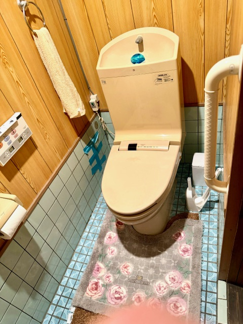 新光堂の節水トイレの導入で水道代を削減、剝がれかけたタイルをパネルに貼替えの施工前の写真1