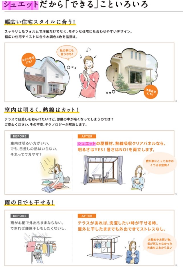 ホテイヤトーヨー住器の木目のテラス【シュエット】でオシャレに雨除けできます！の施工事例詳細写真2